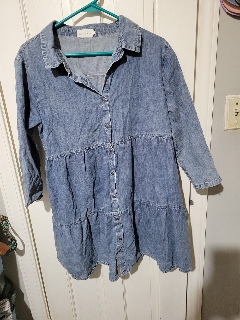 Madewell Light Blue Denim Tiered Shirt Dress